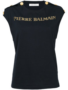 топ с золотистым логотипом Pierre Balmain