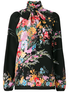 neck tie floral blouse Nº21