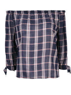 checked off-shoulders blouse Paige