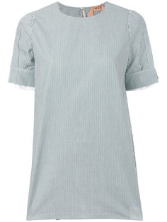 gem detail slit sleeve stripe blouse Nº21