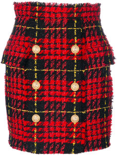 твидовая юбка с принтом тартан  Balmain