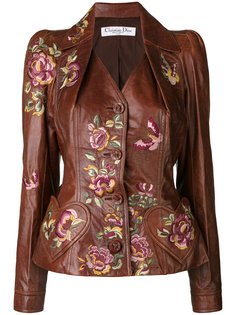 кожаная куртка с вышивкой Christian Dior Vintage