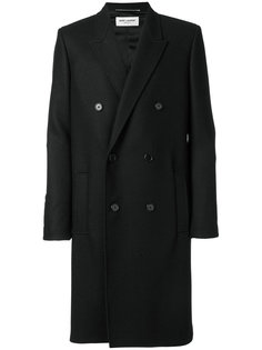 двубортное пальто с поясом Saint Laurent