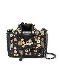 сумка на плечо в стиле байкерской куртки с декоративными пуговицами Moschino