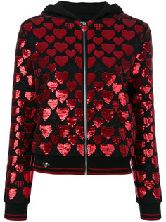 sequin heart zipped hoodie Philipp Plein