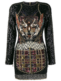 Embellished Tiger Mini Dress Balmain