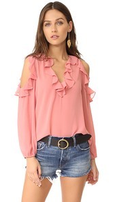 alice + olivia Gia Ruffle Cold Shoulder Blouse