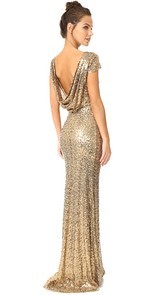 Badgley Mischka Collection Sequin Cowl Back Gown