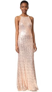 Badgley Mischka Collection Cowl Back Sequin Gown
