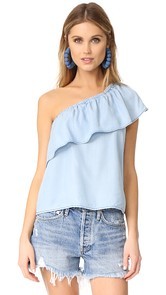 BB Dakota Inez Chambray One Shoulder Ruffle Top