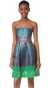 Cynthia Rowley Peacock Jacquard Strapless Dress