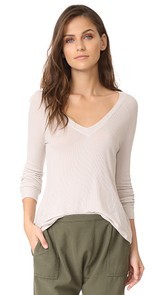 Enza Costa Ribbed Easy V Long Sleeve Tee
