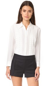 FRAME Eyelet Pleated Blouse