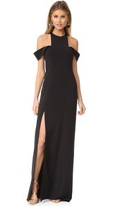 Halston Heritage Cold Shoulder Round Neck Gown