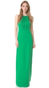 Halston Heritage Round Neck Gown with Flounce Back