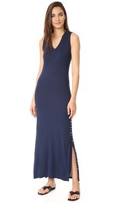 Haute Hippie Long V Neck Muscle Dress with Button Side Slits