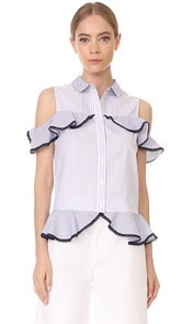 Jonathan Simkhai Graphic Trim Ruffle Top