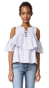 J.O.A. Lace Up Stripe Blouse