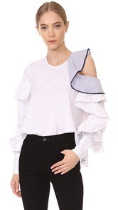 Jonathan Simkhai Graphic Trim Cold Shoulder Blouse