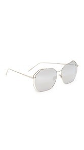 Linda Farrow Luxe Geometric Platinum Mirrored Sunglasses
