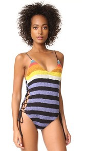 Mara Hoffman Crochet Lace Up Side One Piece