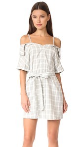 MINKPINK Gingham Off Shoulder Shirt Dress