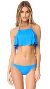 Milly Halter Ruffle Bikini Top
