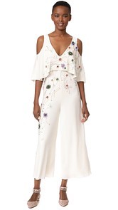 Monique Lhuillier V Neck Jumpsuit