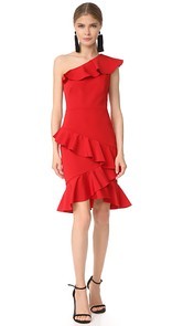 Marchesa Notte One Shoulder Cocktail with Ruffle