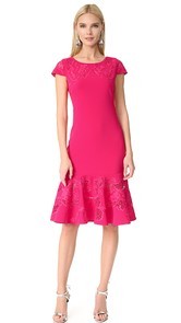 Marchesa Notte Laser Cut Short Sleeve Dress