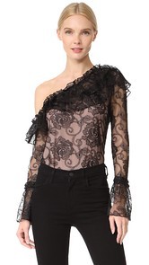 Nicholas Rosie Lace One Shoulder Ruffle Top