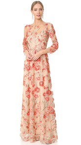 Marchesa Notte Embroidered Gown with Lace Slip