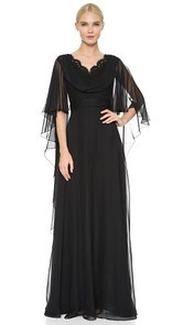 Reem Acra Silk Chiffon Cowl Front Gown