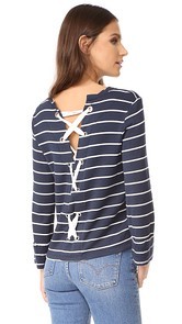 Splendid Dune Stripe Lace Back Sweatshirt