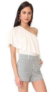 Three Dots Ruffle One Shoulder Top