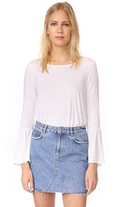 Three Dots Long Sleeve Flounce Top