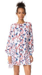 Tanya Taylor Floral Ikat Silk Stripe Faretta Dress