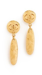 What Goes Around Comes Around Chanel Gold Quilted Dangle Earrings (Previously Owned)