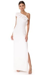 Badgley Mischka Collection One Shoulder Ruffle Gown