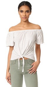 cupcakes and cashmere Kathie Off Shoulder Tie Front Top