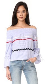 ENGLISH FACTORY Striped Off Shoulder Top