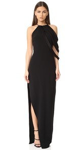 Halston Heritage Round Neck Gown with Strip Detail