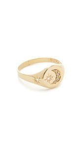 Jacquie Aiche 14k Gold Crescent Star Signet Ring