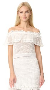 Jonathan Simkhai Ruffle Crochet Off Shoulder Crop Top