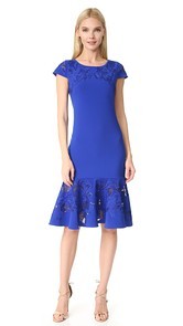 Marchesa Notte Laser Cut Short Sleeve Dress