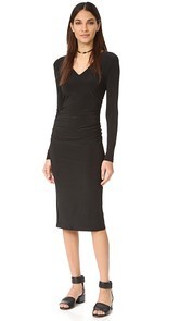 Norma Kamali Kamali Kulture V Neck Shirred Dress