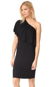 Three Dots One Shoulder Ruffle Dress
