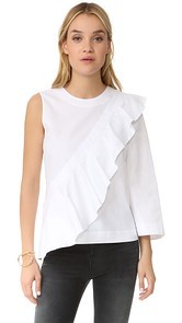 BCBGMAXAZRIA Leilone One Shoulder Ruffle Blouse