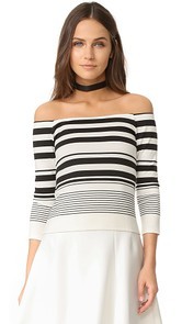 cupcakes and cashmere Leilani Stripe Off The Shoulder Tee