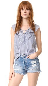 Ella Moss Azur Stripe Ruffle Blouse